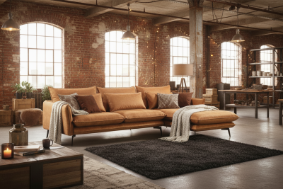 KAWOLA Ecksofa SKYE Recamiere rechts Stoff Velvet cognac
