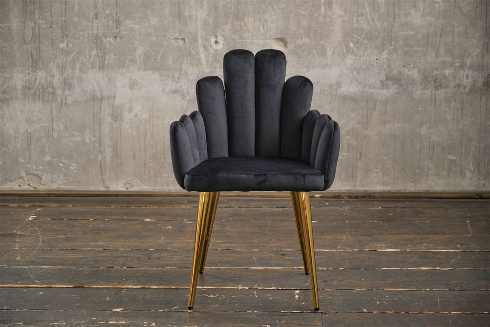 B-Ware KAWOLA Stuhl FREJA Esszimmerstuhl Velvet schwarz Fuß gold