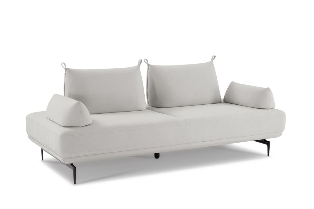 B-Ware KAWOLA Ecksofa CANE Schlafsofa Daybed mit 4 Armlehnkissen Stoff grau