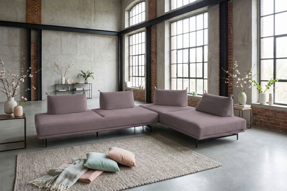 KAWOLA Ecksofa CANE Schlafsofa Daybed Stoff lila