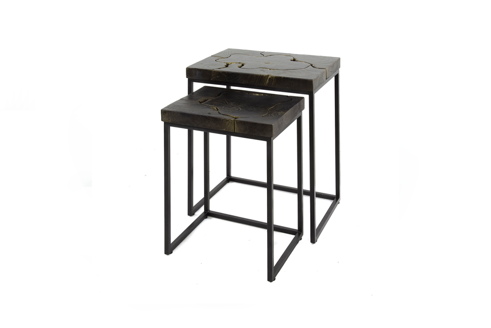 KAWOLA Couchtisch ESCADO Set 2-tlg. Teakholz schwarz