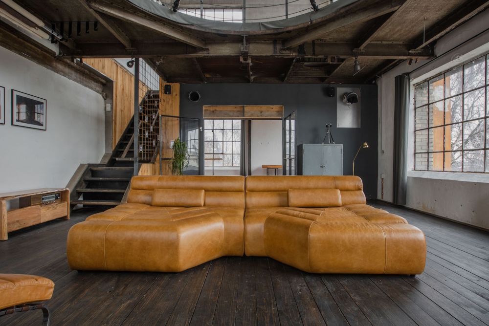 B-Ware KAWOLA Sofa TARA Wohnlandschaft Leder cognac mit Kissen