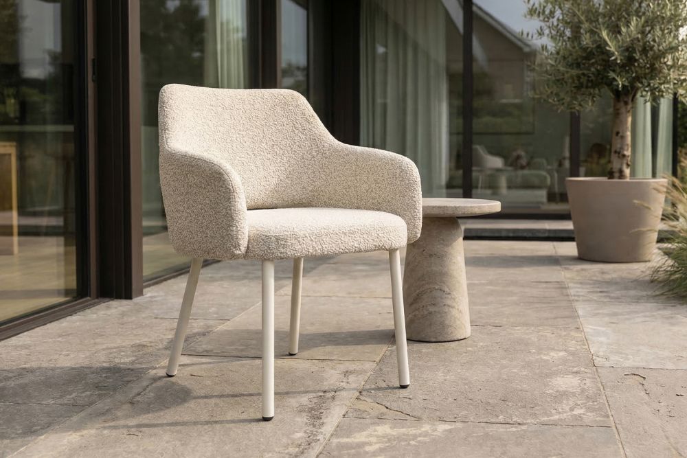 KAWOLA Gartenstuhl AMUR Outdoor Stoff cremefarben