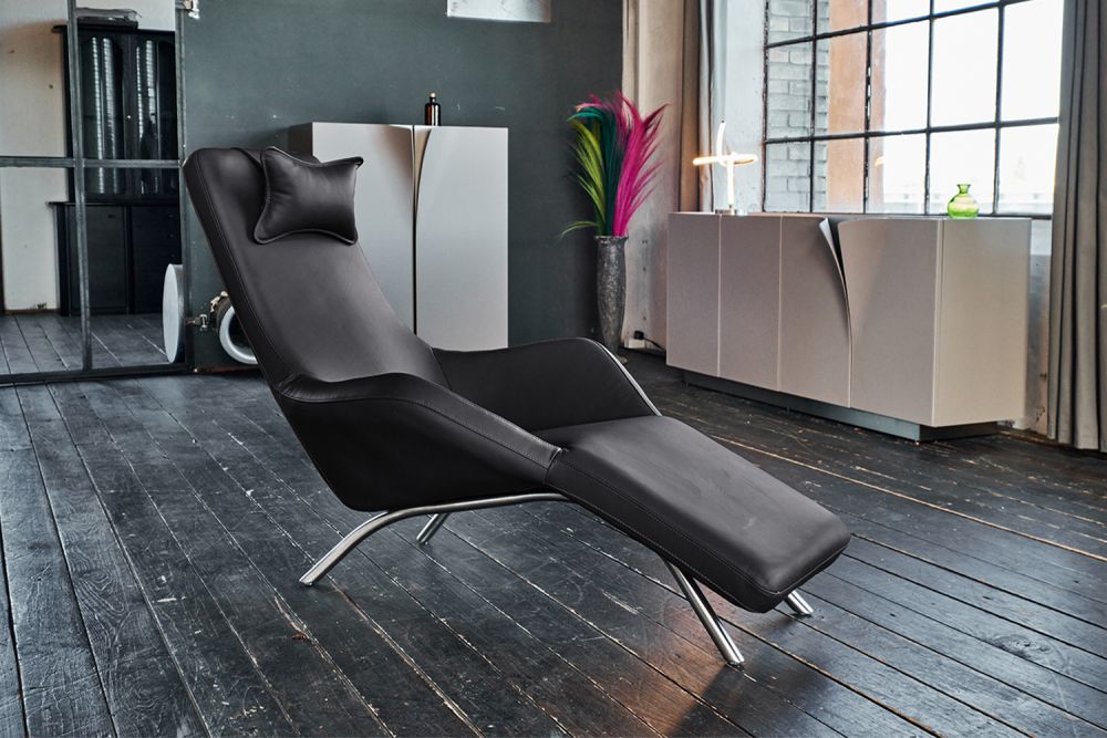 B-Ware KAWOLA Relaxliege CAVAL Leder schwarz