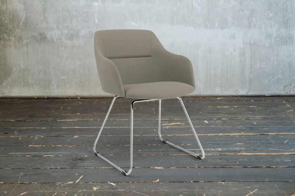 B-Ware KAWOLA Stuhl MALIMA Stoff grau Kufe Metall chrome