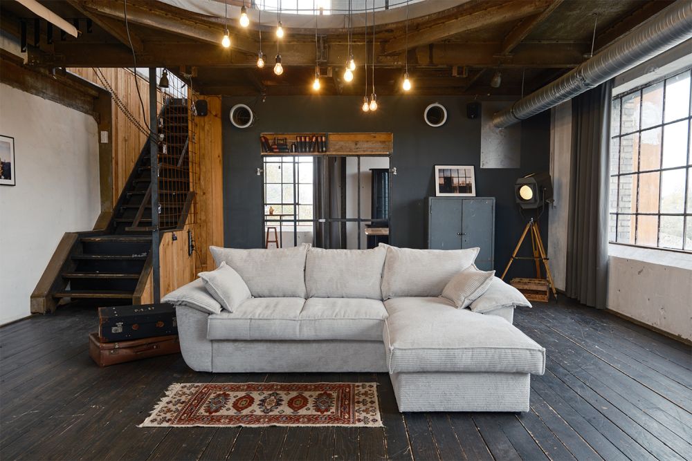 KAWOLA Sofa DAMETO Ecksofa Bettsofa Schlafsofa mit Stauraum Cord weiß