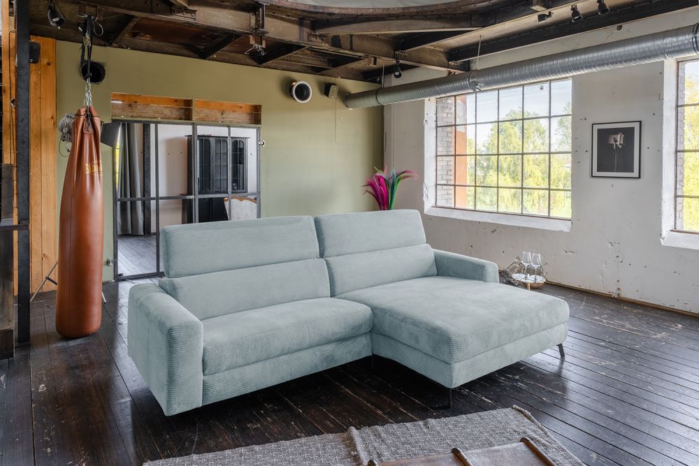 KAWOLA Sofa LAISKA Ecksofa Cord hellblau