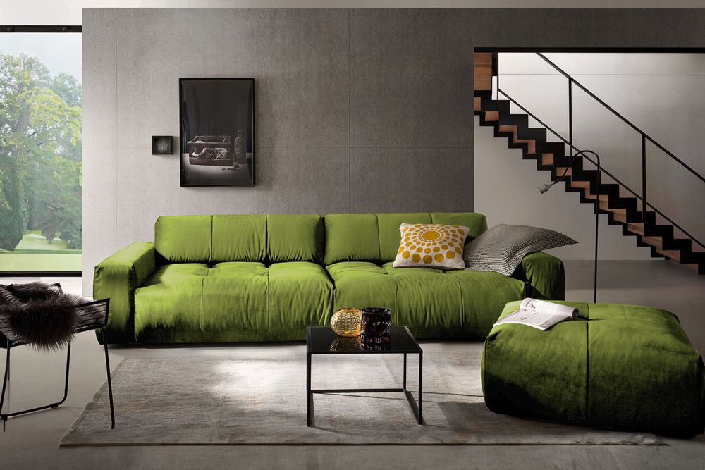 B-Ware KAWOLA Big Sofa PALACE 3-Sitzer mit Sitztiefenverstellung Velvet green