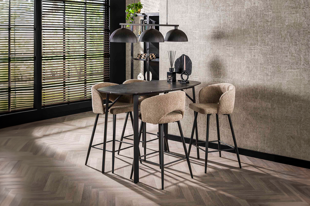 KAWOLA Bartisch SESTA Stehtisch Kunststoff Keramikoptik oval schwarz