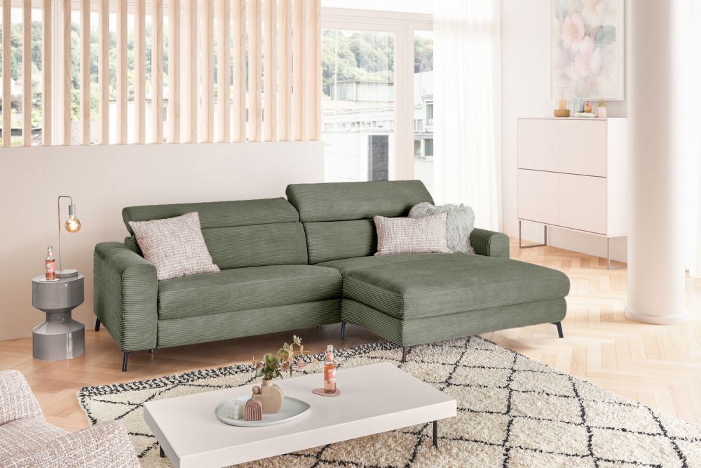 KAWOLA Sofa LAISKA Ecksofa Cord olivgrün