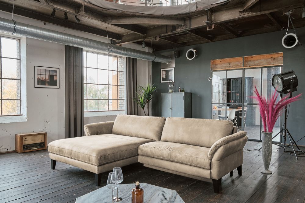 KAWOLA Sofa MALTA Ecksofa Stoff beige Recamiere links
