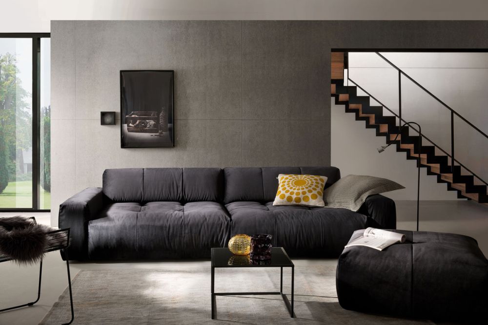 KAWOLA Big Sofa PALACE 3-Sitzer mit Sitztiefenverstellung Velvet schwarz
