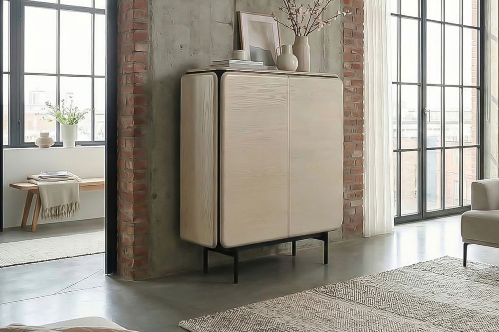 KAWOLA Highboard AVRIL 2 Türen Eiche grau