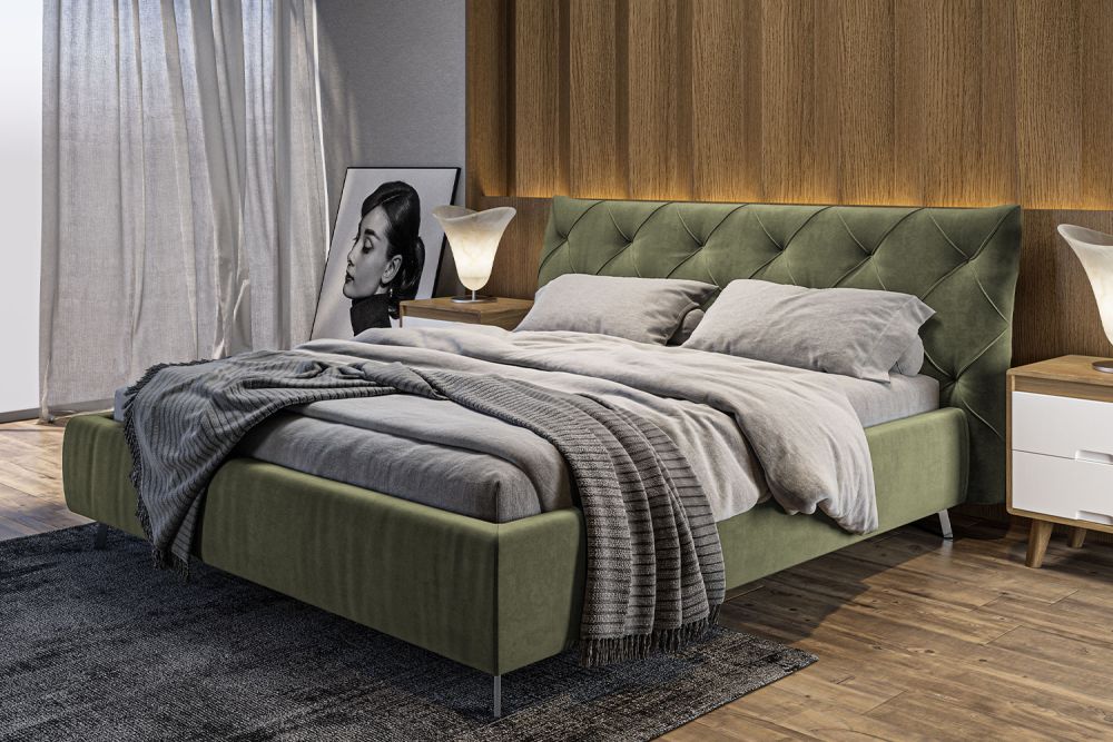 KAWOLA Bett ANNY Polsterbett Velvet olivgrün