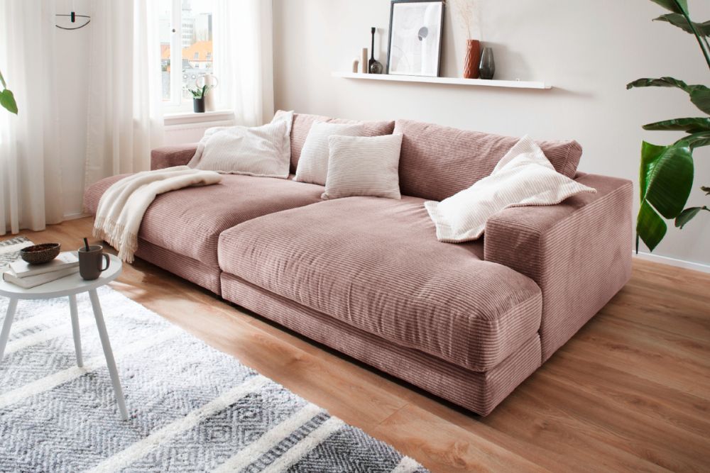 KAWOLA Big Sofa MADELINE Cord rosa