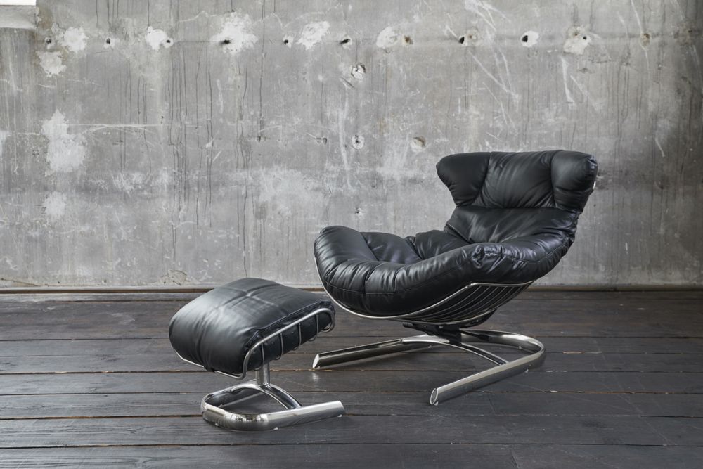 KAWOLA Relaxsessel ROWE Sessel Leder schwarz (B/H/T) 87x80x110cm inklusive Hocker