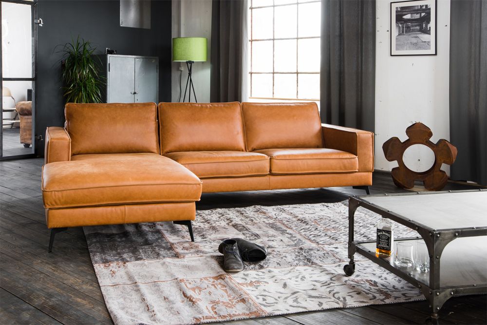 B-Ware KAWOLA Sofa Bloomsbury BLOOM leder cognac Recamiere links