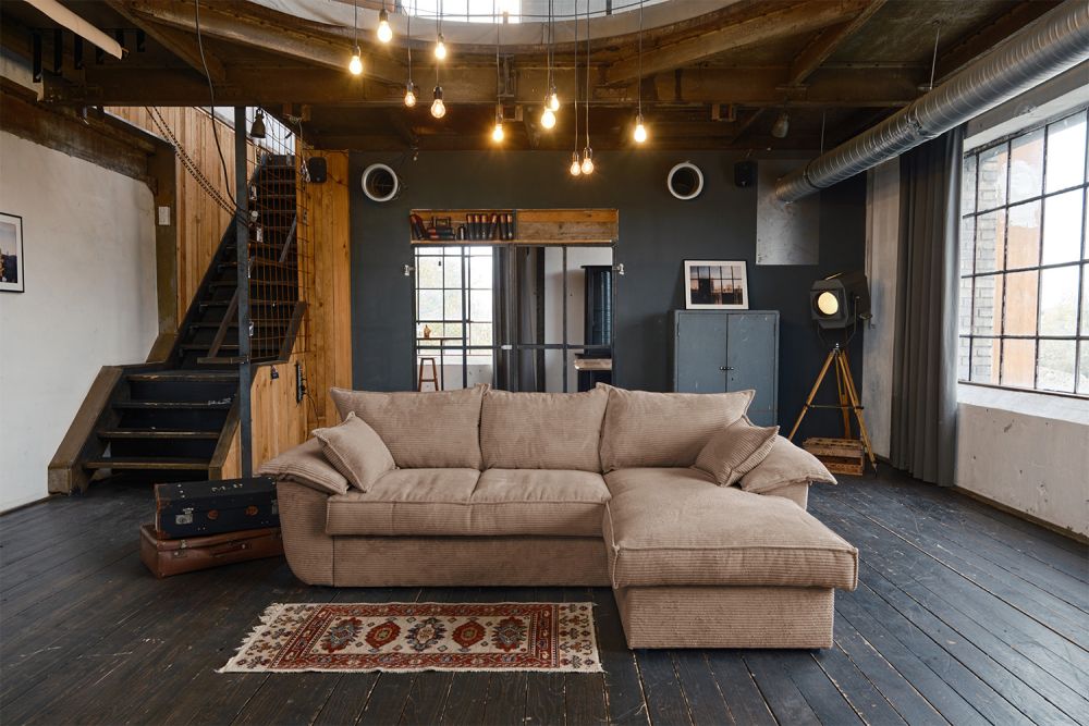 KAWOLA Sofa DAMETO Ecksofa Bettsofa Schlafsofa mit Stauraum Cord braun