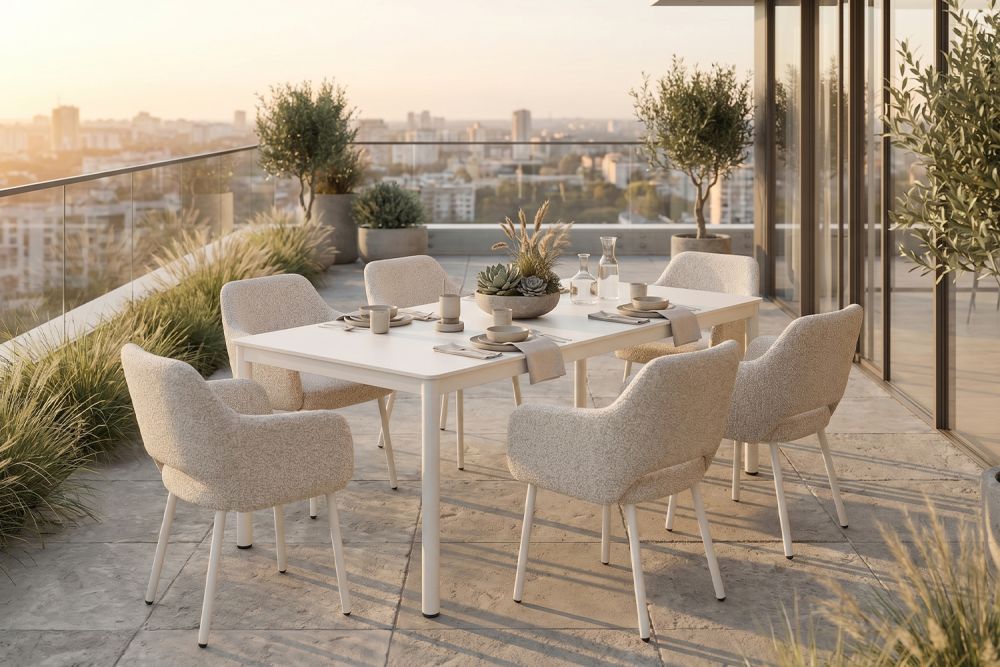 KAWOLA Gartenmöbel Set AMUR 7-tlg. Aluminium cremefarben