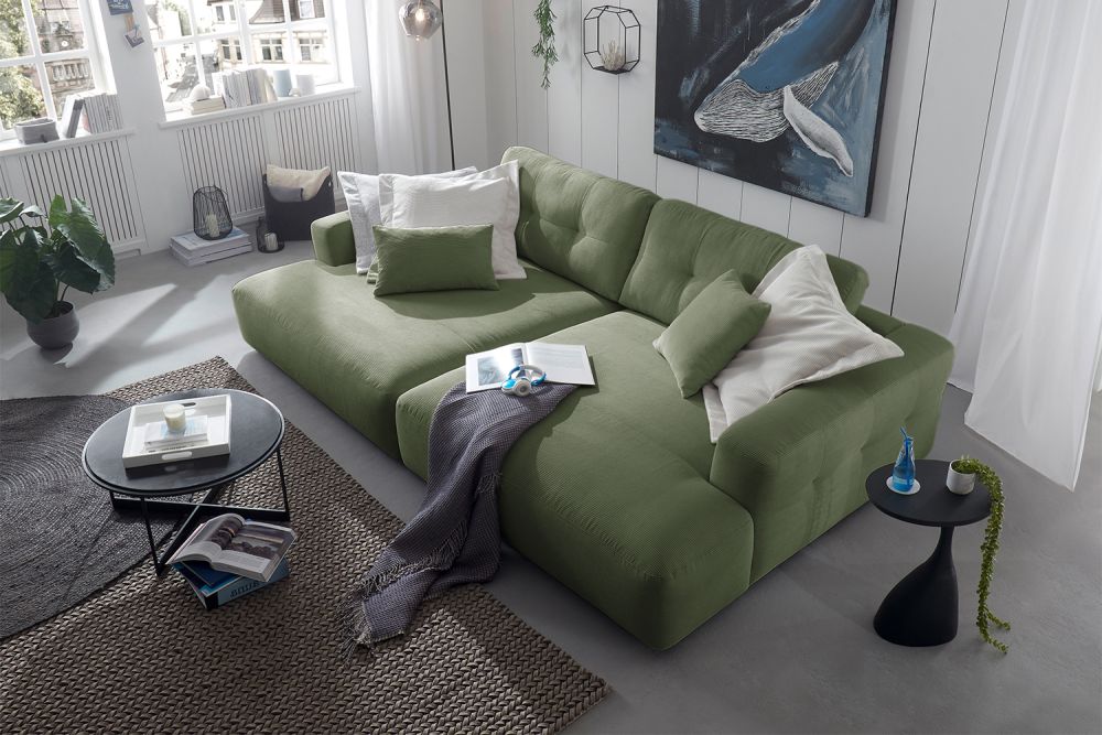 B-Ware KAWOLA Big Sofa MIKA Feincord olivgrün