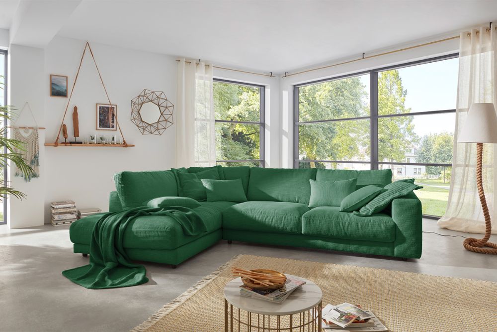 KAWOLA Sofa MADELINE Ecksofa Cord smaragd