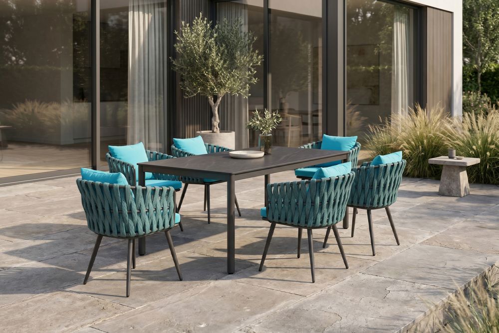 KAWOLA Gartenmöbel Set LUSHA 7-tlg. Stahl petrol