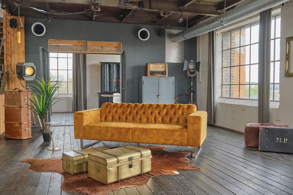 B-Ware KAWOLA Sofa NILO 3-Sitzer Velvet Vintage gold