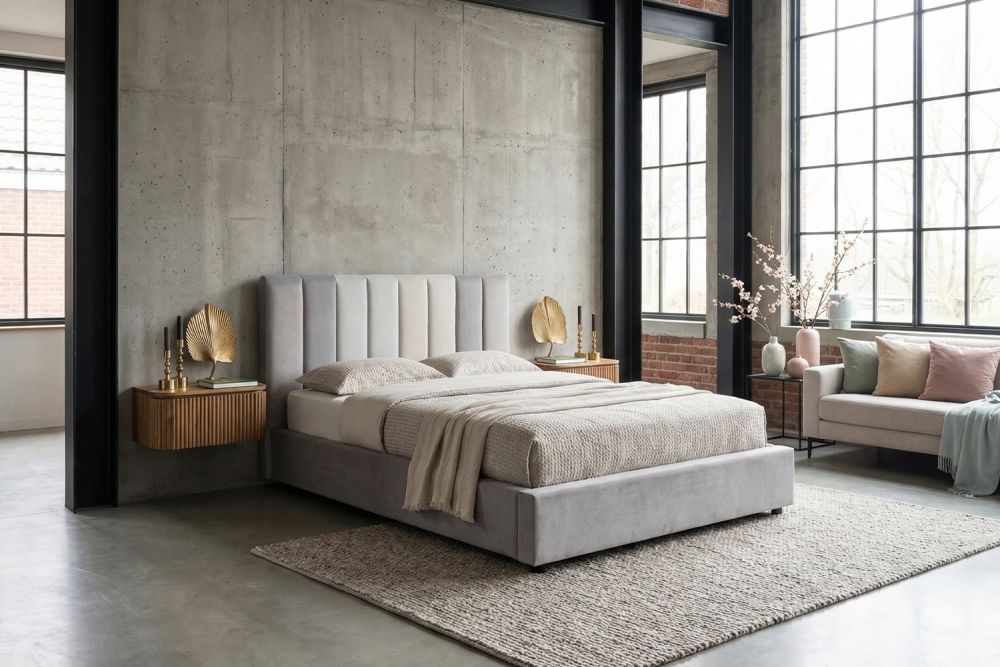 KAWOLA Bett CATTURA Polsterbett Velvet grau