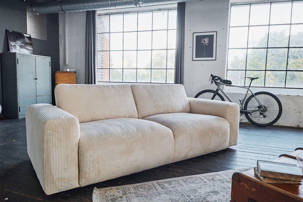 B-Ware KAWOLA Sofa BODHI 3-Sitzer Cord cremeweiß