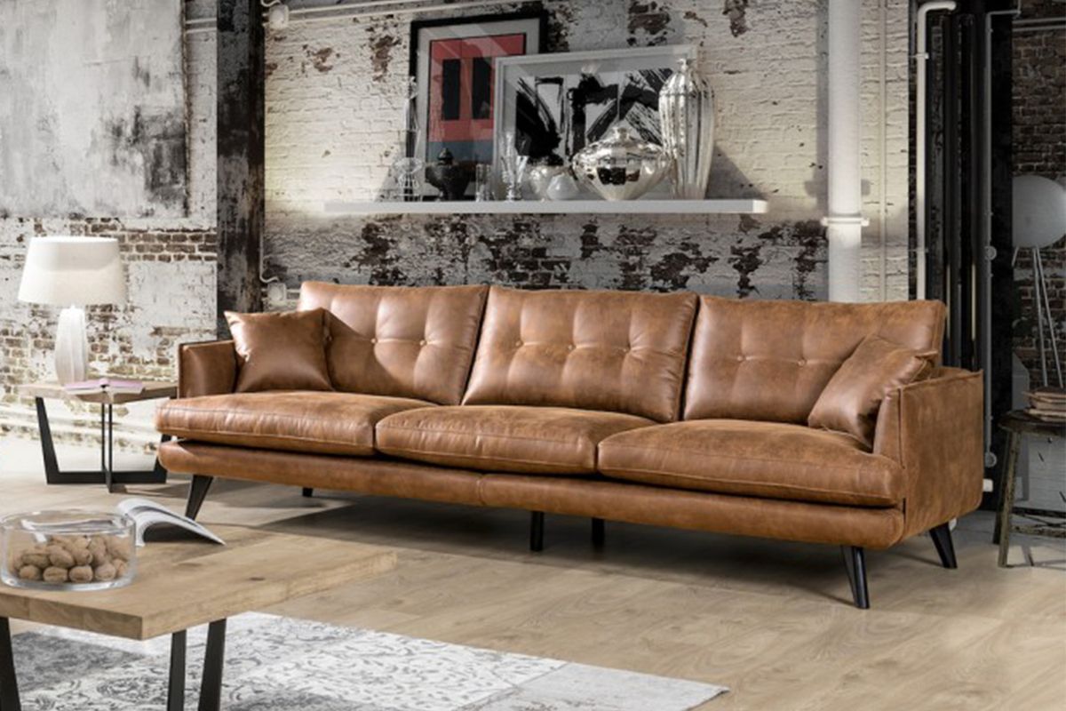 KAWOLA 4 Sitzer Sofa HILLY Modernes Sofa aus Microfaser in Kunstlederoptik braun  - Onlineshop MS Möbel Style
