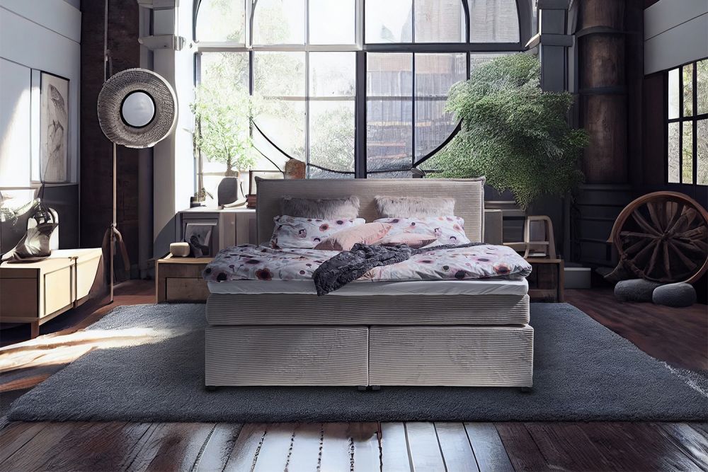 KAWOLA Bett CODA Boxspringbett Cord cremeweiß 180x200cm
