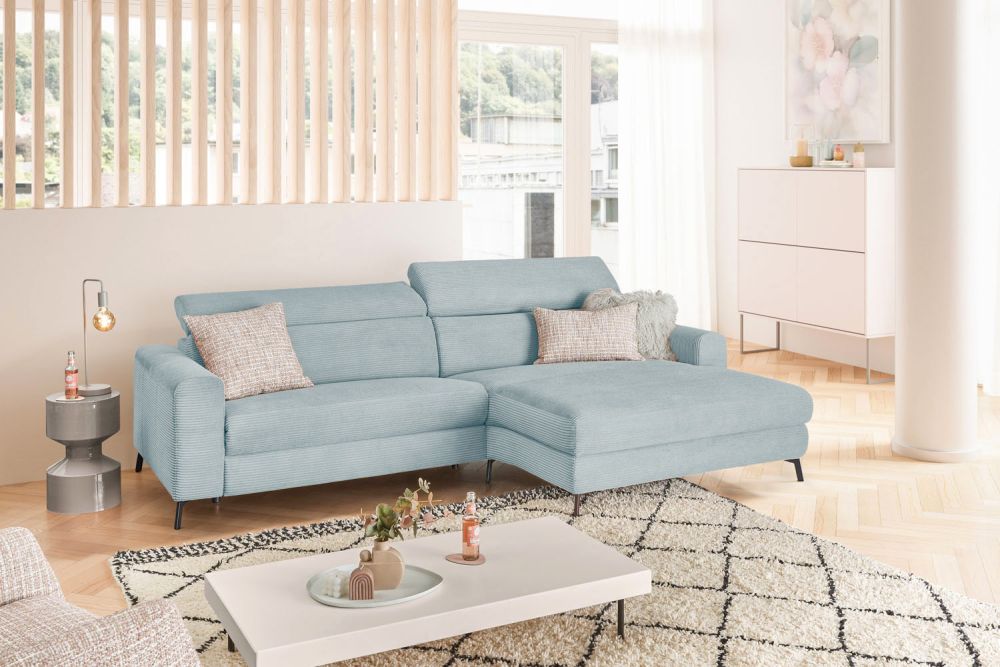 KAWOLA Sofa LAISKA Ecksofa Cord hellblau