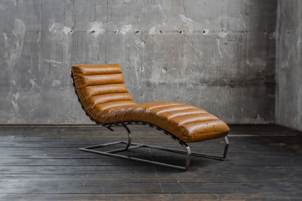 B-Ware KAWOLA Relaxliege SIRY Polsterliege Leder cognac