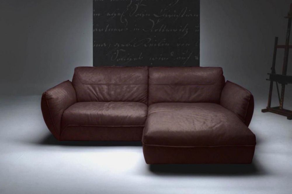 KAWOLA Sofa DAVITO Ecksofa Leder dunkelbraun Recamiere rechts