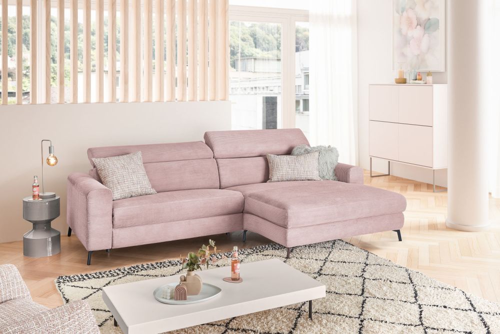 KAWOLA Sofa LAISKA Ecksofa Cord rosa