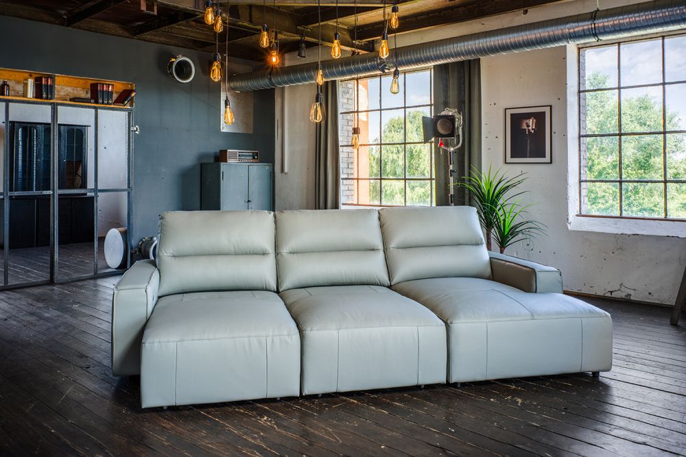 B-Ware KAWOLA Big Sofa DORI Leder grau Longchair rechts