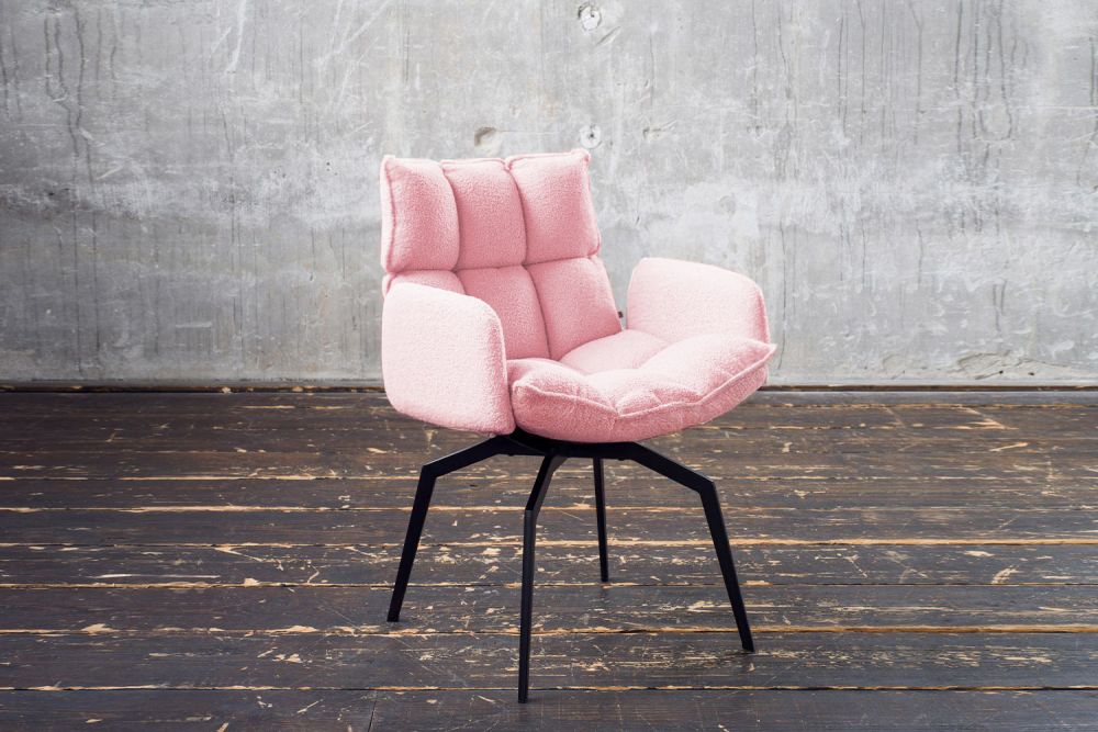 KAWOLA Esszimmerstuhl BARO Drehstuhl mit Armlehnen Stoff rosa