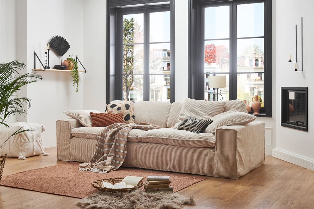 KAWOLA Sofa NETTA 3-Sitzer Bezug abziehbar Cord cremeweiß