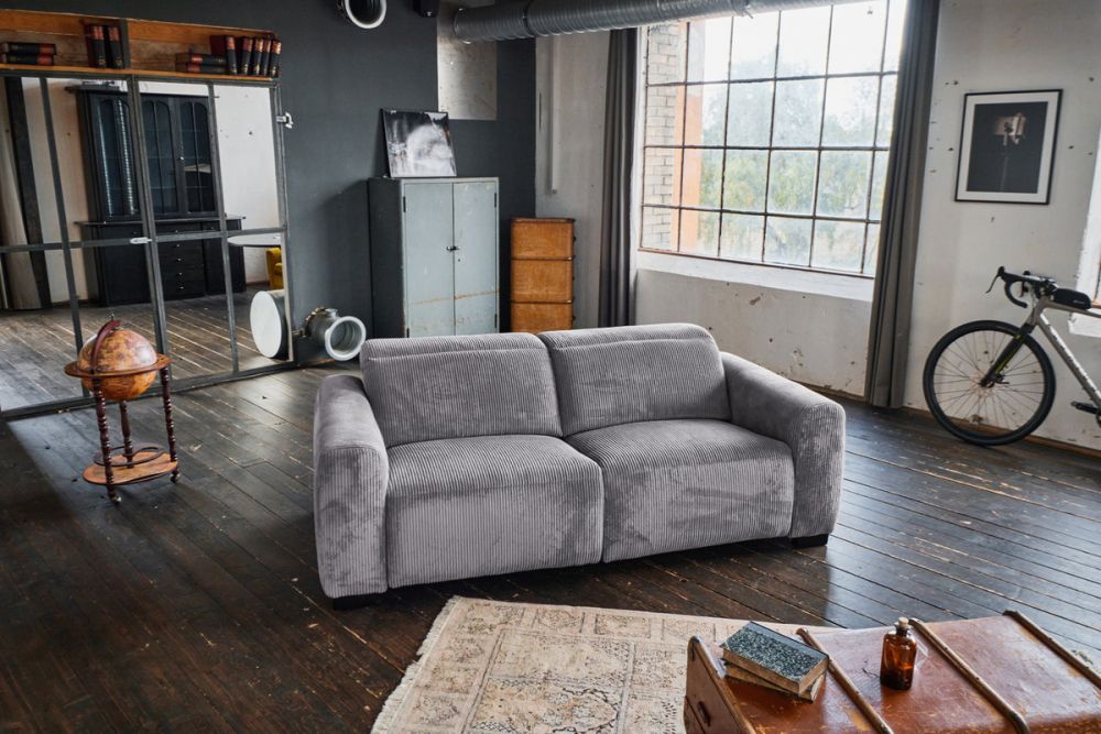 KAWOLA Sofa FINN 3-Sitzer mit Relaxfunktion Cord grau