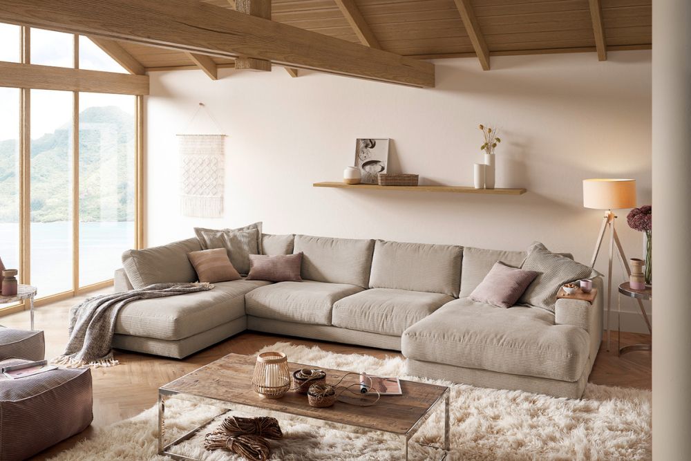 KAWOLA Sofa MADELINE Wohnlandschaft U-Form Cord taupe
