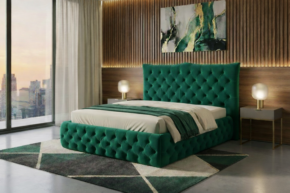 KAWOLA Bett BERTINI Polsterbett Velvet grün 160x200cm mit Lattenrost