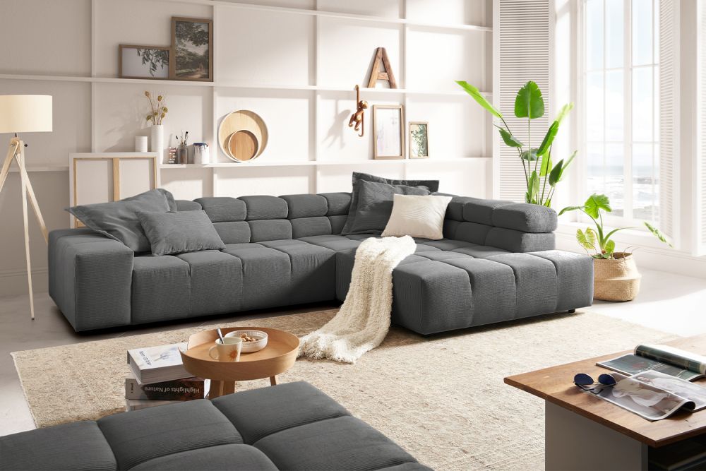 KAWOLA Sofa NEVADA Ecksofa Feincord anthrazit