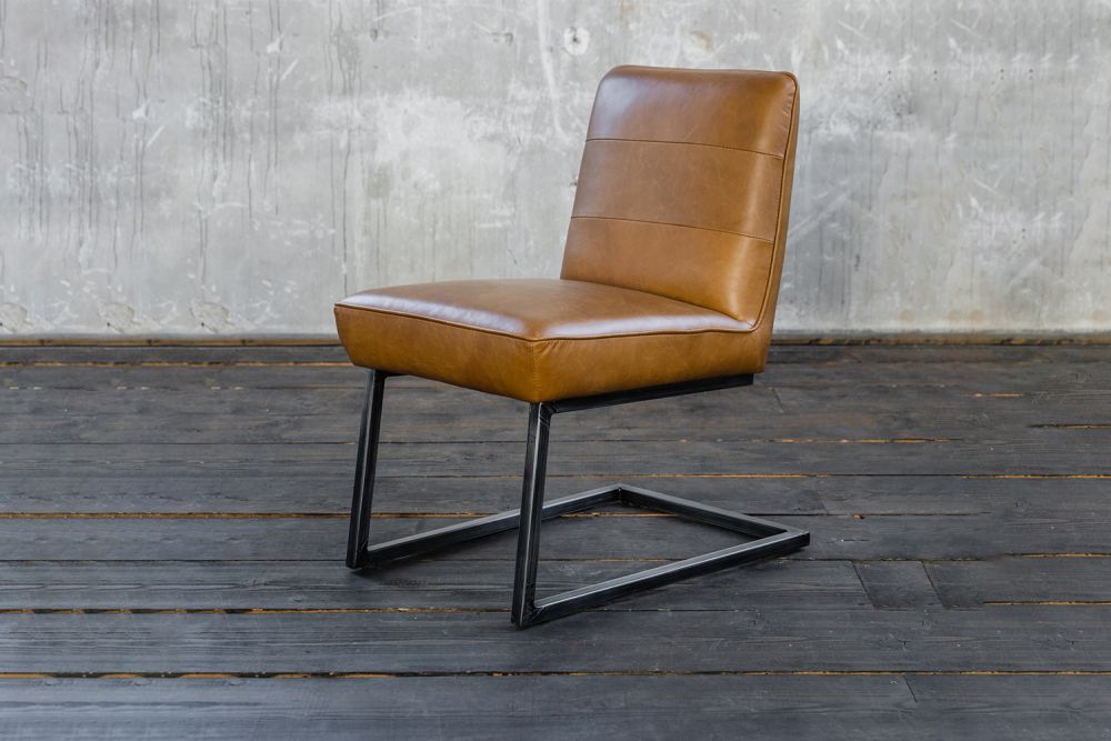 B-Ware KAWOLA Esszimmerstuhl SALI Freischwinger Vintage-Leder braun