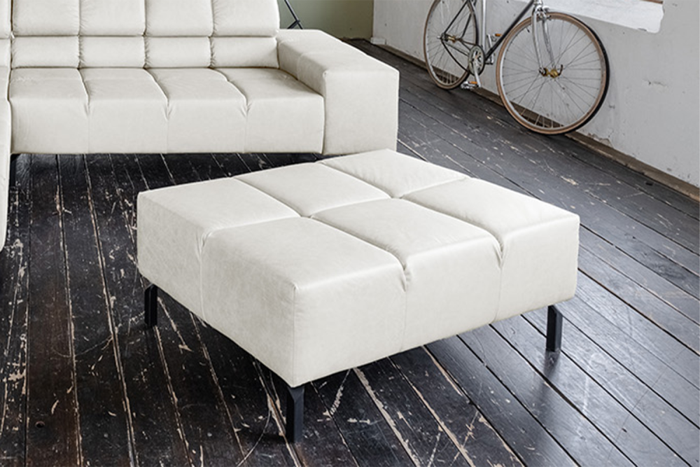 KAWOLA Polsterhocker NELSON Hockerbank Leder hellgrau