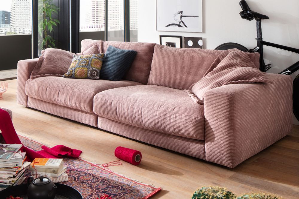 KAWOLA Sofa MADELINE 3-Sitzer Cord rosa