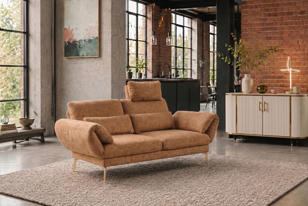 KAWOLA Funktionssofa HOLLY 2-Sitzer Stoff cognac