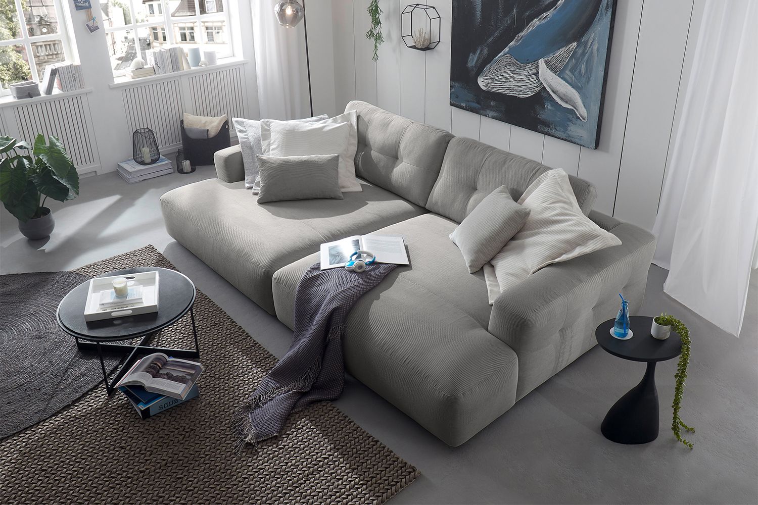 🦚 KAWOLA Big Sofa MIKA Feincord grau (Designermöbelstück)