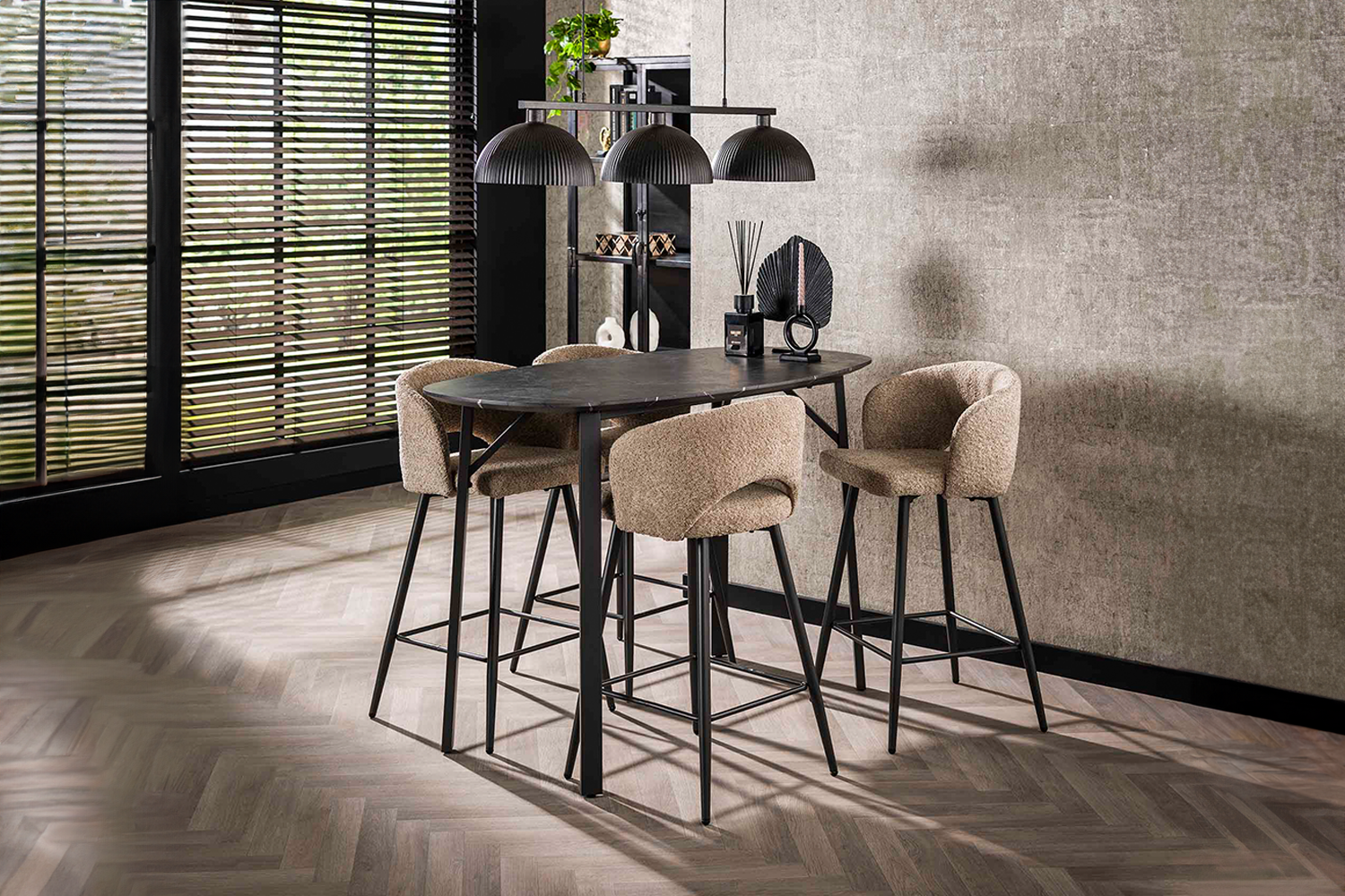 KAWOLA Bartisch SESTA Stehtisch Kunststoff Keramikoptik oval schwarz
