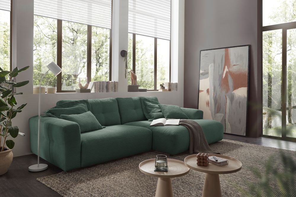 KAWOLA Sofa MIKA Ecksofa Cord smaragd