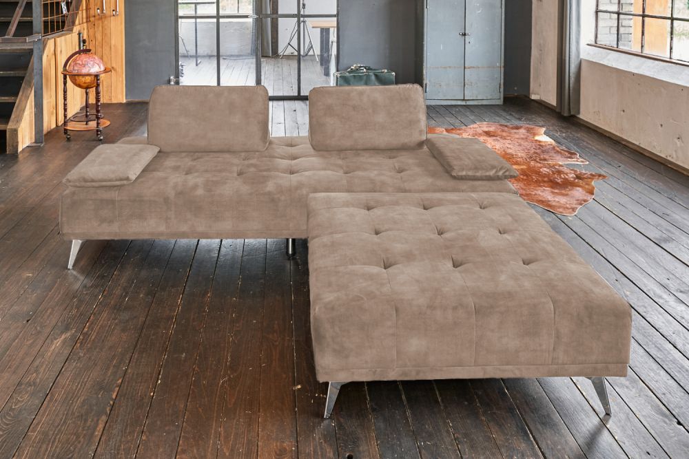 KAWOLA Sofa WIOLO Schlafsofa Daybed mit Hocker velvet taupe